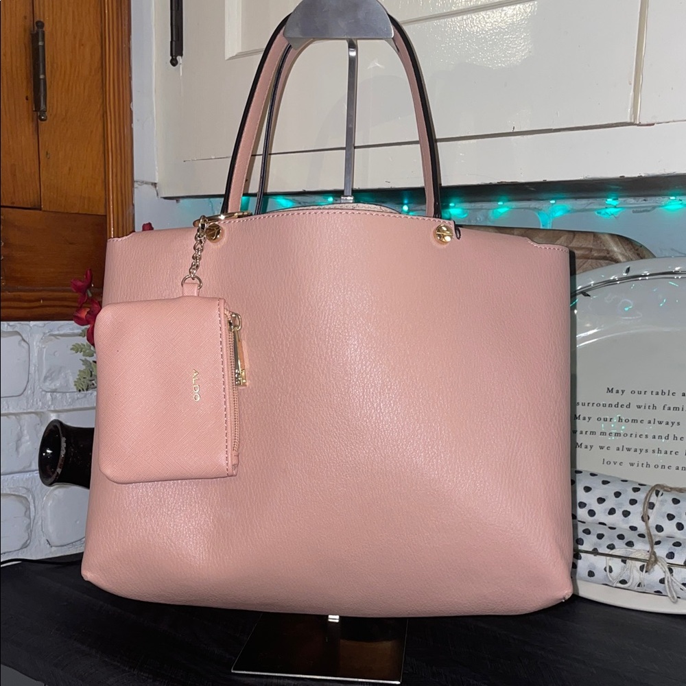 Aldo Blush Pink Tote with Matching Pouch 2 small pen marks on bottom of purse